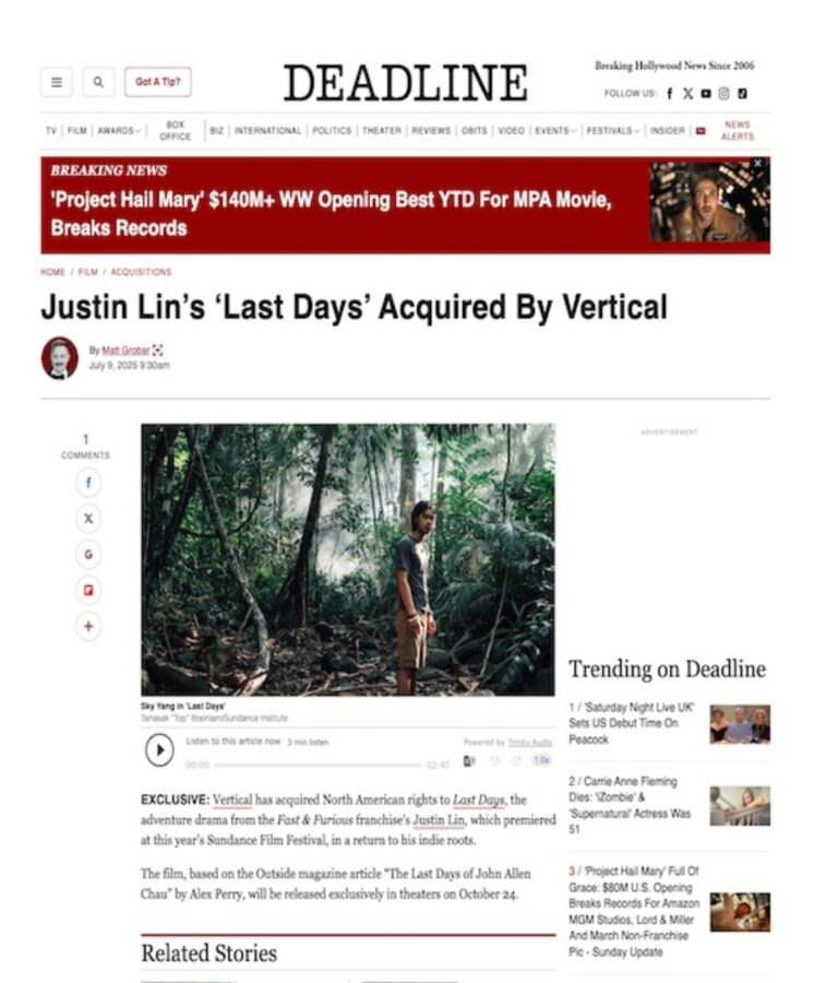 Justin Lin, Unapologetic Projects, Last Days, Deadline